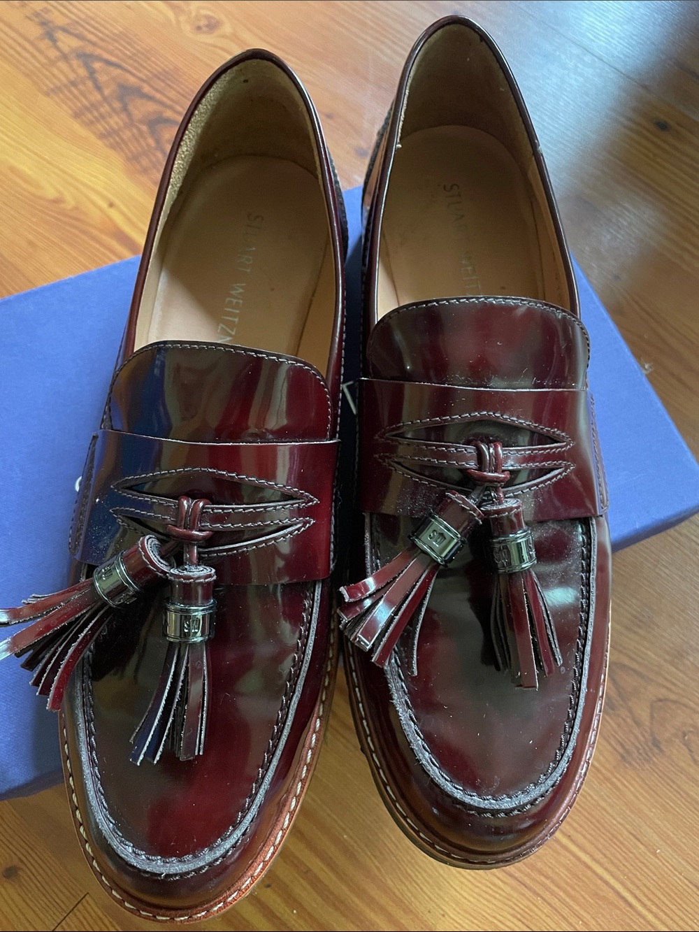 Stuart Weitzman Women’s  Wine Red Leather Tassel Loafers